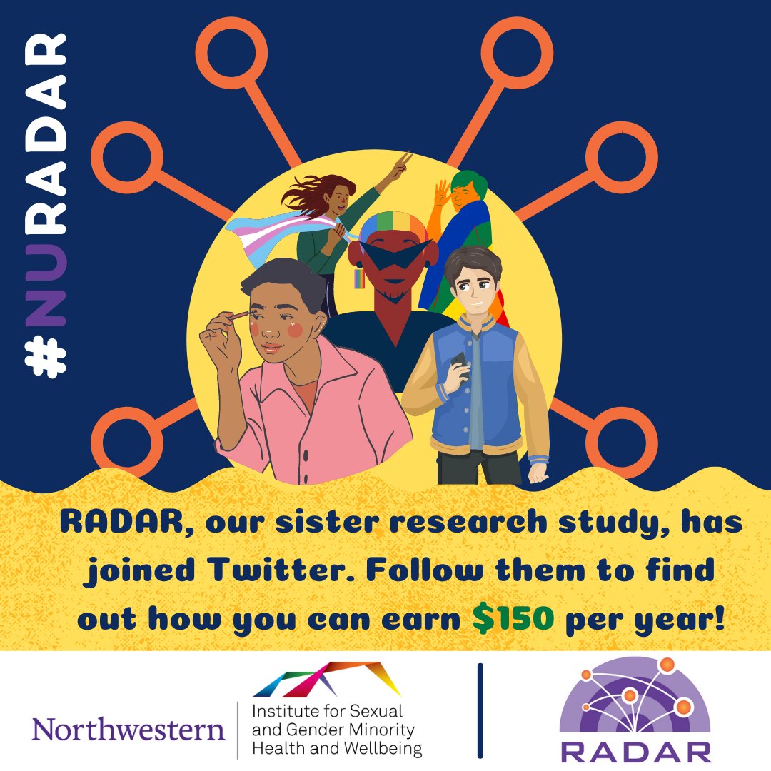 SMART_squad's tweet photo. @radar_nu is a community health study from @NorthwesternU focused on understanding the health and wellbeing of the LGBTQ community. Follow them to learn more about how you can earn $150 per year for participating in their study. #LGBTQHealth #RADAR #gay #bi #queer #TransHealth https://t.co/7mqmzwwBGj