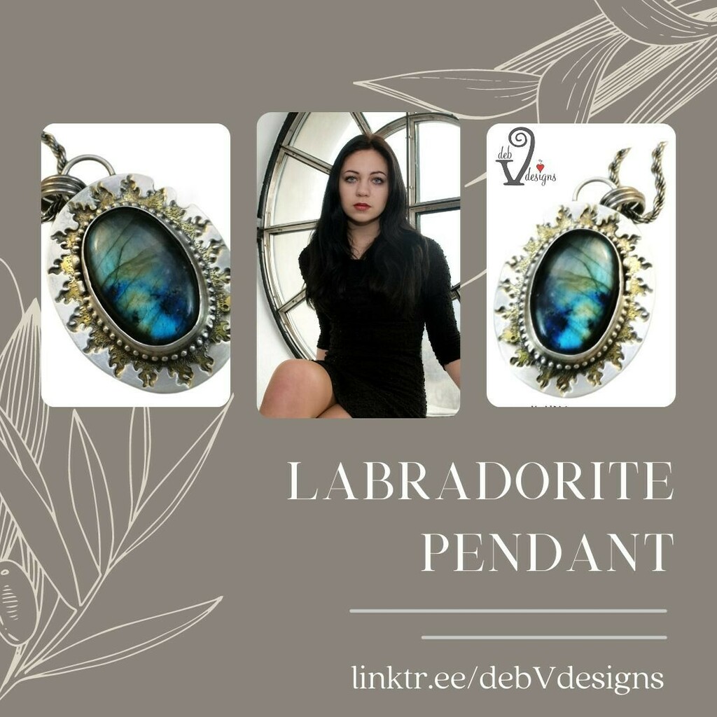 Labradorite. 

One of the most beautiful stones in my opinion. 

Flash ranging from green, blue and golds in this stone are stunning.  I set it in sterling silver with a brass ring of flames framing it. 

#labradorite #labradoritestone #labradoritependan… instagr.am/p/CbQZFGhBZEl/