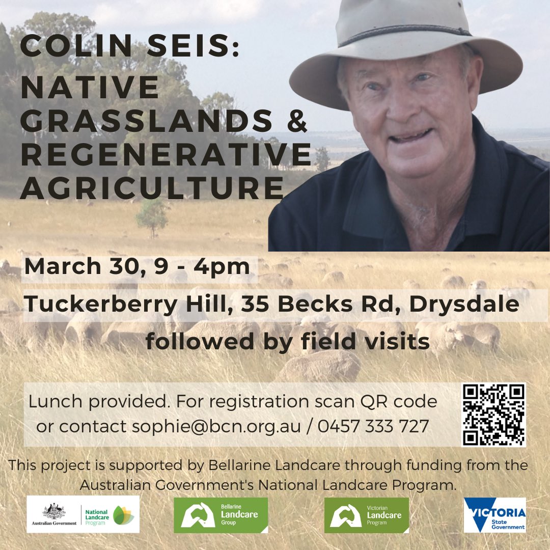 Bellarine_LC's tweet photo. Excited regenerative farmer, Colin Seis will join us for a day of thought provoking discussion about farming approaches on the Bellarine. @CorangamiteCMA  #landcare #landcarevictoria #regenerativeagriculture https://t.co/m9eqpheGLS