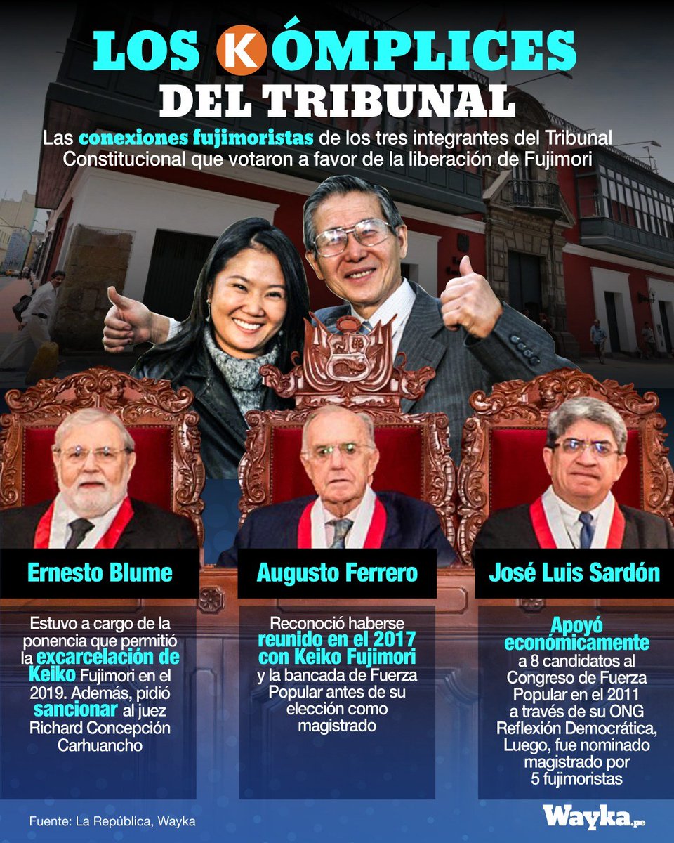 WaykaPeru's tweet photo. Los tres magistrados del Tribunal Constitucional tienen una conexión en común y se apellida Fujimori. 🤔

Cc. @KeikoFujimori https://t.co/JiLvKQcvGb
