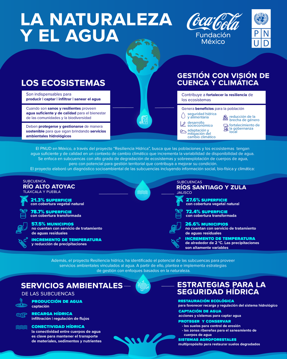 PNUD_Mexico's tweet photo. Los ecosistemas son fundamentales para promover la recarga de nuestros reservorios de agua. En este #DíaMundialDelAgua conoce las acciones del  @PNUD_Mexico para que las poblaciones y ecosistemas tengan agua suficiente y de calidad 🌊
#FundaciónCocacola @SomosCocaCola https://t.co/zbA9x7gq1n