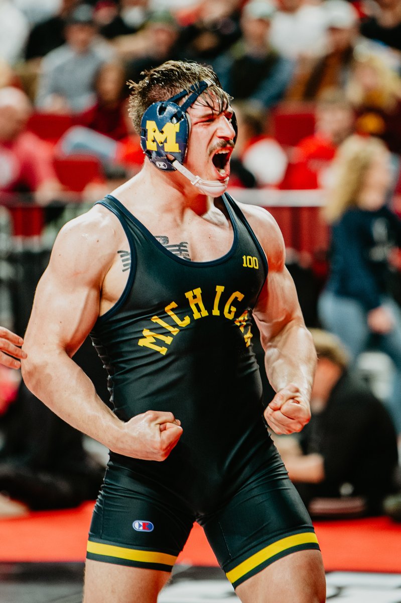 umichwrestling's tweet photo. Heck of a career for Patrick Brucki. A tremendous leader and member of #Team100 this season. We're proud of him. 👏 #GoBlue https://t.co/zVbCpKcolL