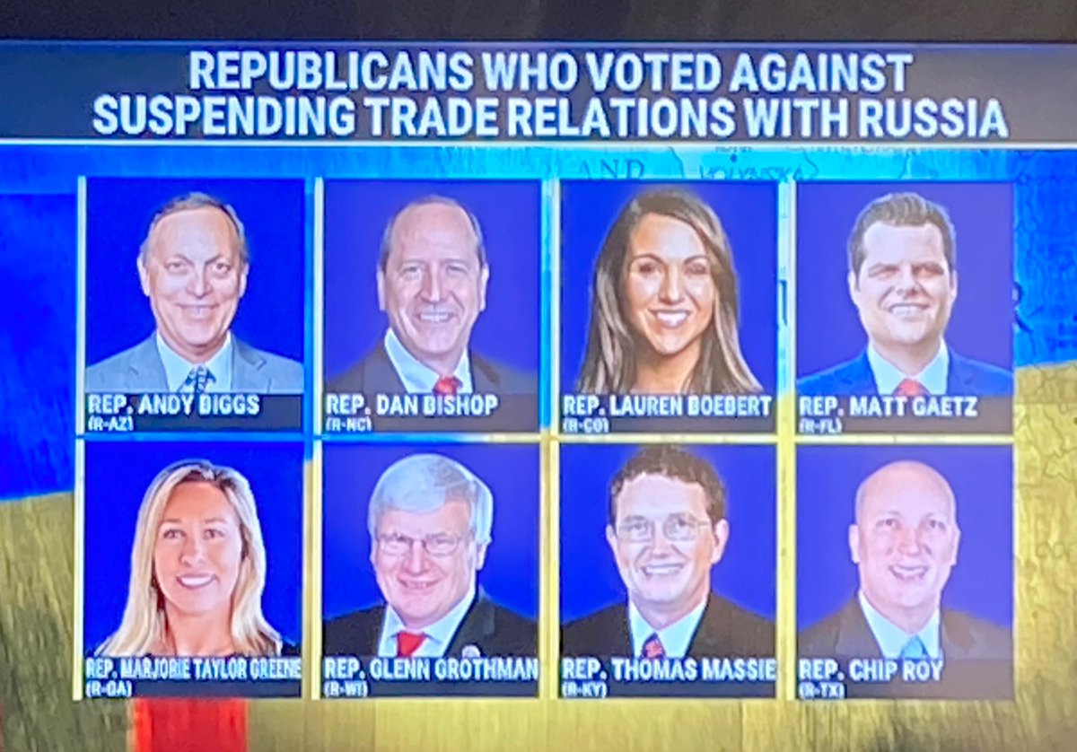 timruss2's tweet photo. Here are your Republican traitors of the month.  They’d rather support the dictator, Putin, and his atrocities rather than Ukraine, their own country, and our allies. https://t.co/M8YgjNshLd