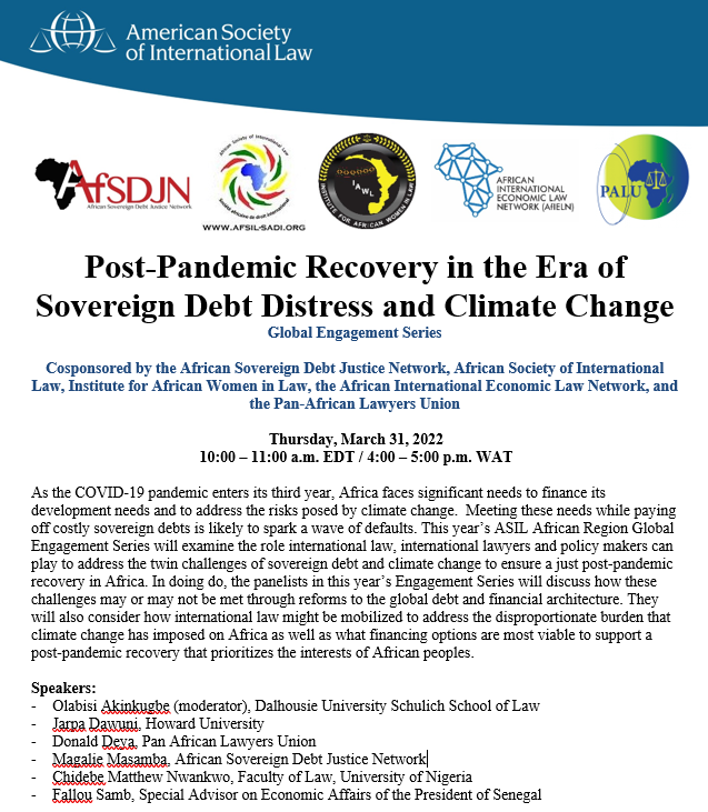 asilorg's tweet photo. Join us on 3/31, with @bisi_akins @SchulichLaw, Jarpa Dawuni @HowardU, @donalddeya @LawyersofAfrica, @magalie_masamba #AfSDJN, Chidebe Matthew Nwankwo & Fallou Samb.
https://t.co/CnrSHZMYrf
@afronomicslaw
@AfricanWomenLaw
@af_ieln
@JTGathii
#AFSIL https://t.co/lOmOwkevSe