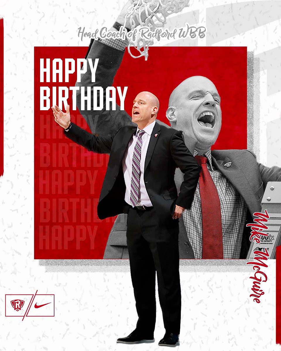 Radford_WBB's tweet photo. 3 Birthdays in a Row?! This one is extra special! Help us wish a very Happy Birthday to our leader, Head Coach @coachmcguire! We are all better for being led by him 🥳🛡 https://t.co/blyOq0COTp