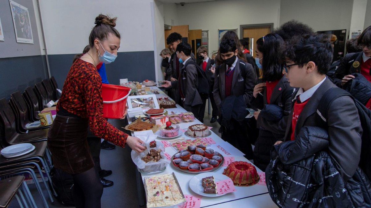 HammersmithAcad's tweet photo. We finish the week with our @comicrelief #RedNoseDay fundraiser! Students &amp; staff have donned red noses &amp; items of red clothing to raise money for this great cause. Thank you to everyone who donated baked items for the very popular bake sale. Well done all! #charity #fundraising https://t.co/J0wyShSFgX