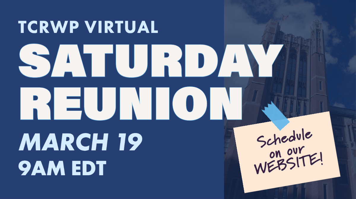The #TCRWP Virtual Saturday Reunion is almost here!
March 19th  |  9am-1pm EDT
featuring Keynote Speaker Zaretta Hammond <a href="/Ready4rigor/">Zaretta Hammond</a> 
View the schedule at bit.ly/35V4rbg
No registration required!
