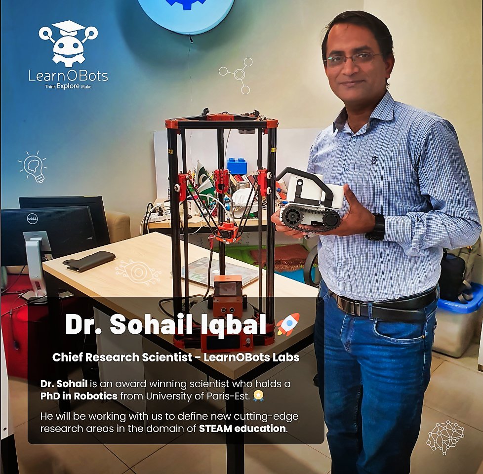 learnobots's tweet photo. We are pleased to welcome Dr. Sohail Iqbal, who has joined us as the Chief Research Scientist at LearnOBots Labs.

#LearnOBots #robotics #education #stem #steam #steameducation #science #technology #engineering #arts #mathematics #edtech #futureofwork #research #development https://t.co/R2BvxVAtRI