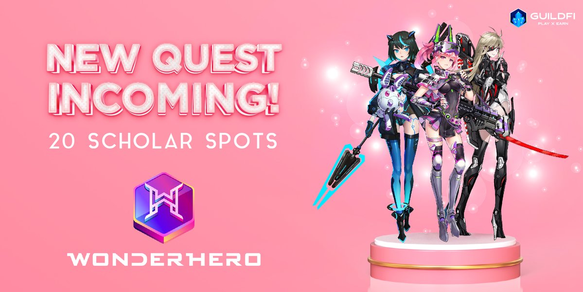 Time to find our <a href="/Wonderhero_io/">WonderHero</a> scholars!

For the first round, we'll be filling 20 spots!

✅Burn GXP to enter pool for random selection
✅Quote tweet and tell us why you want to play Wonderhero with #GuildFier #GF #GuildFi #GFWonderHero
✅Claim Quests on GuildFi.com