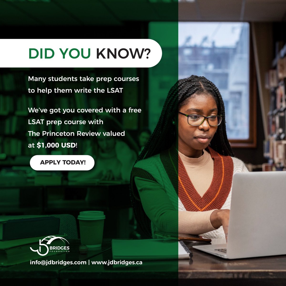 Many students use LSAT prep courses to prepare for the exam. 📚

We know how expensive LSAT prep can be!

We purchase 1 LSAT prep course from @theprincetonreview for our bursary recipients!

Apply today📝
#LSAT #freeLSAT #lsatprep #lsatpreparation #futureJD #lawschool #lawstudent