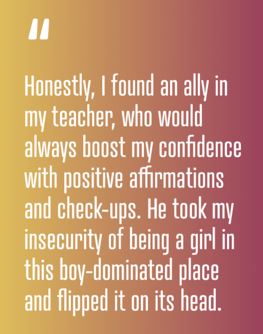 Beyond100K's tweet photo. #STEMstory spotlight: Meet Aditi. My teacher called me “Tech Ed Queen,” destined to make waves in #STEM. It would be easy to ignore the elephant in the room, but I'm grateful that he acknowledged me &amp; made the space comfortable.https://t.co/VpZ9MX1vGS https://t.co/8xG9Csvj8e