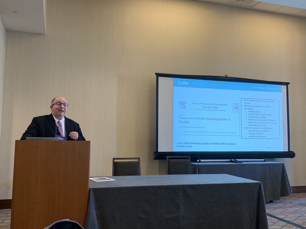 JoniCover's tweet photo. Workforce wellbeing is such an important topic in pharmacy today. Thank you, Mitch Rothholz for your great presentation at the NASPA meeting. @MRothholz @StatePharmacy @pharmacists #APhA2022 https://t.co/v1RLasC9ci
