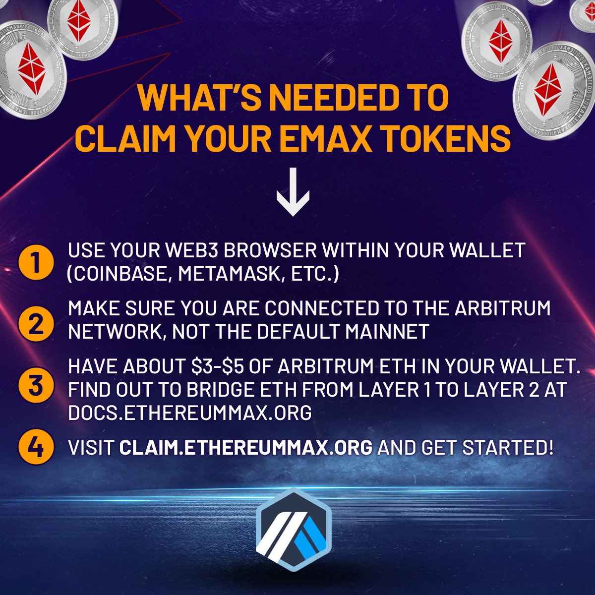 ethereum_max's tweet photo. Hundreds of holders have already claimed their #EMAX tokens! Claim yours today at https://t.co/PqXm1imlCV. Below are some steps to keep in mind to make the process seamless. https://t.co/z3Tle8GewT