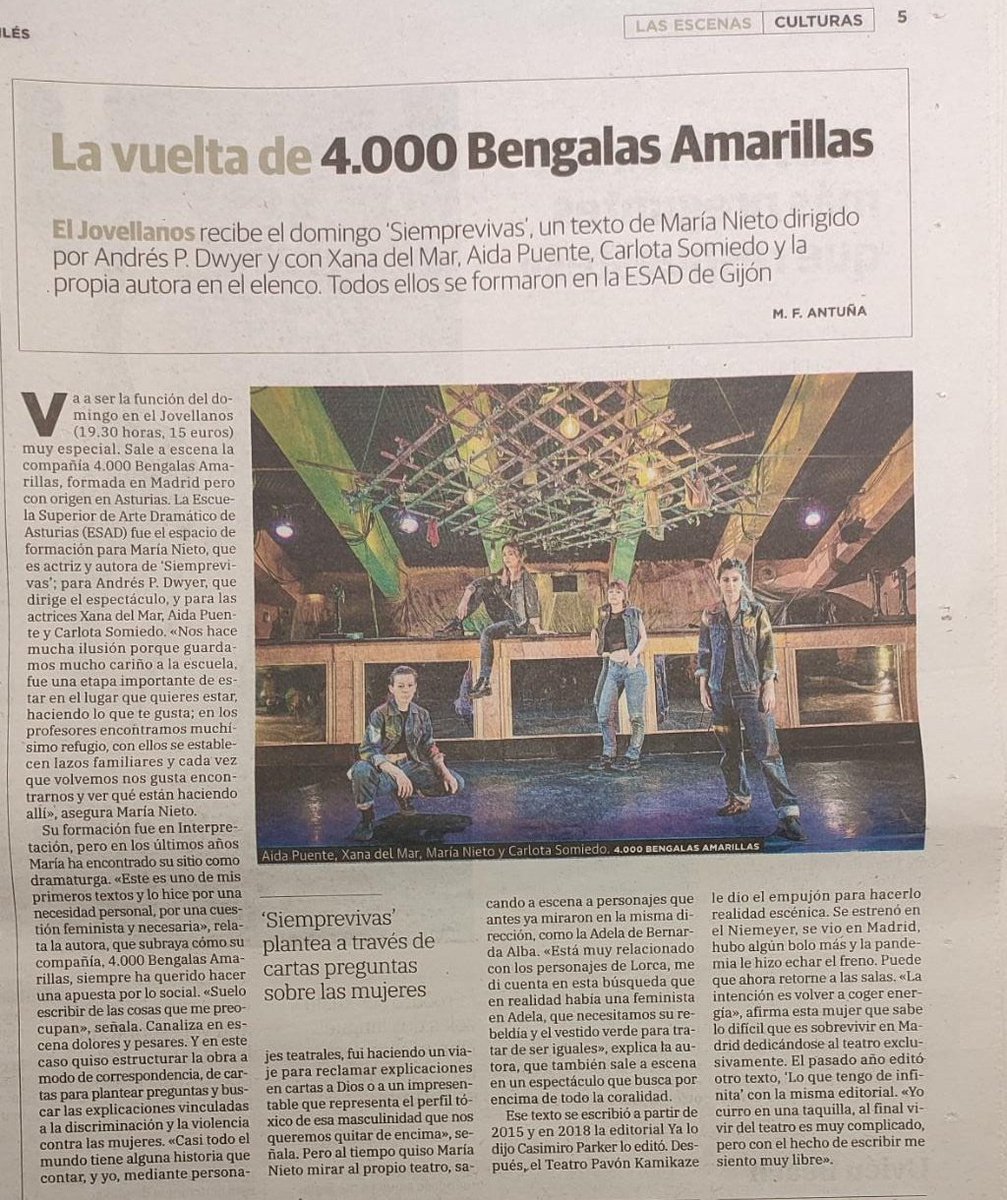 Muchas gracias a Marifé de <a href="/elcomerciocom/">El Comercio</a> por este artículo sobre nuestra próxima función.

Os esperamos #Siemprevivas el 20 de marzo en el Teatro Jovellanos <a href="/Teatrogijon/">Teatro Jovellanos</a>