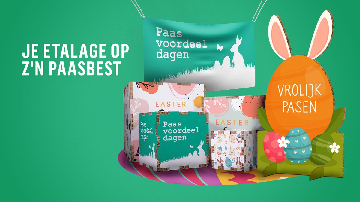 #Pasen staat voor de deur! Zet je etalage volledig in de sfeer van Pasen met ons Point Of Sale drukwerk! Je vindt bij Reclameland alles om je winkel onder de aandacht van het winkelend publiek te brengen. Bekijk alle producten op onze website: bit.ly/3ikpqag