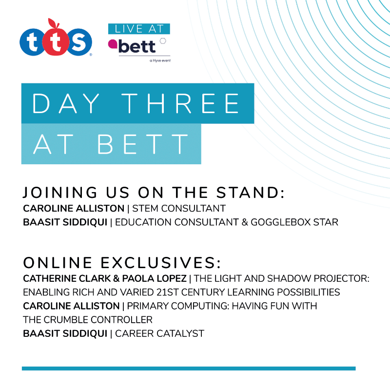TTSResources's tweet photo. Join us for our third and final day @Bett_show! Find us on stand SG41 or tune into our online event. 🎊 #Bett2022

w/ @besatweet, @technologyfun, @baasitsiddiqui