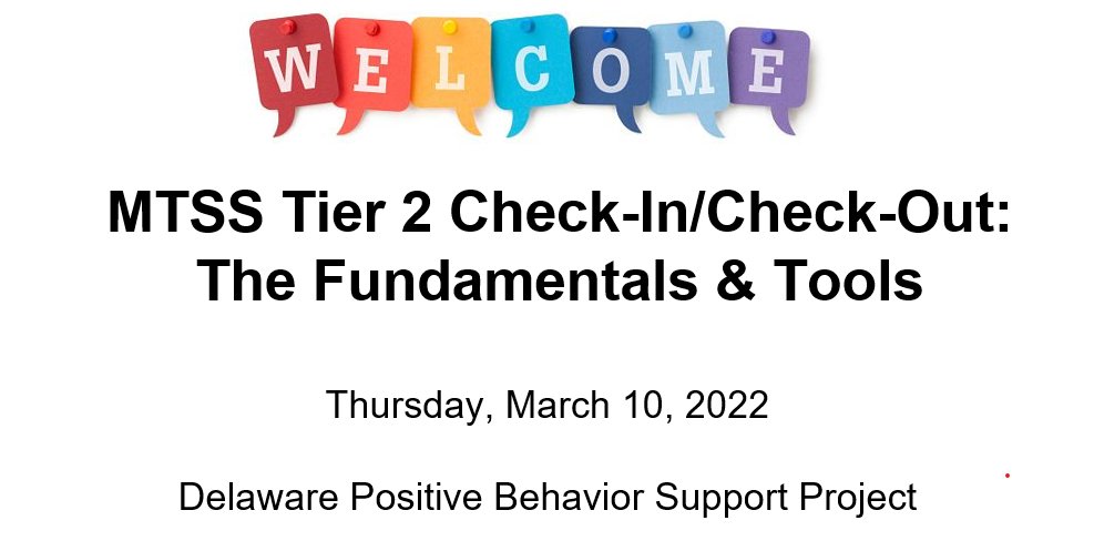 DelawarePBS's tweet photo. Check it out! Recording of our Check-In/Check-Out (CICO) webinar is now available!
Tier 2 problem solving teams & CICO coordinators can watch to create or refine this Tier 2 program. Access implementation tools & resources today.
https://t.co/pCm4GstmVH
#DelawarePBS @DEDeptofEd https://t.co/8gXX0wLRRr