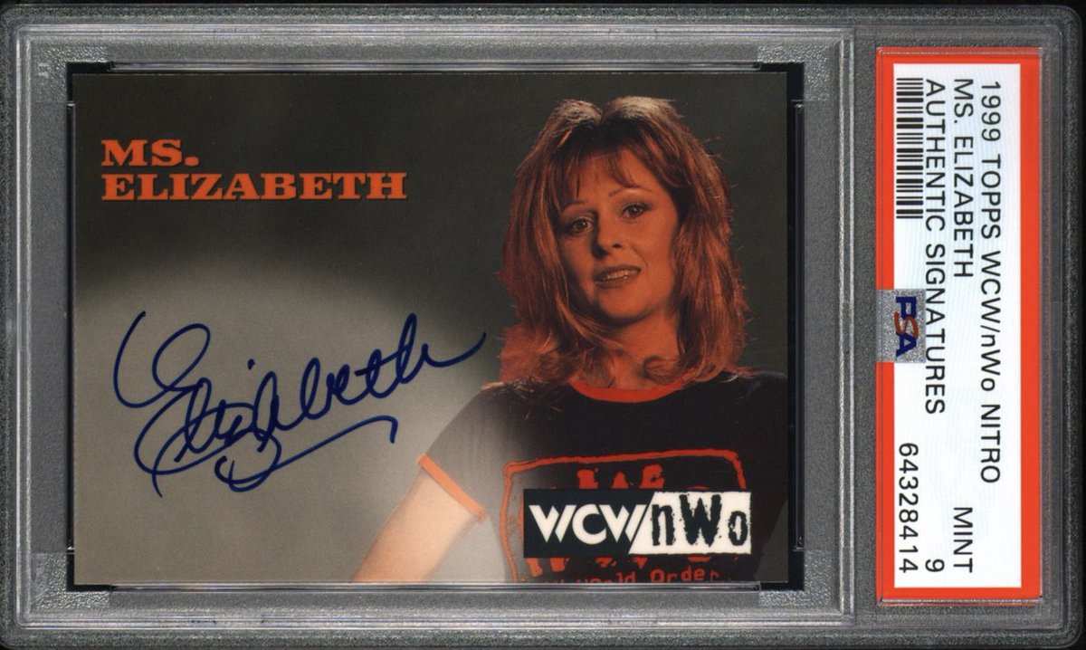 Axel_Foley13's tweet photo. Hot off the PSA Presses. Very happy with this result. Most know after all these years how tough these are to grade high. #Firstladyofwrestling #MsElizabeth #Madness #MachoMan #PSA #Mint #thehobby https://t.co/enhusx25mZ