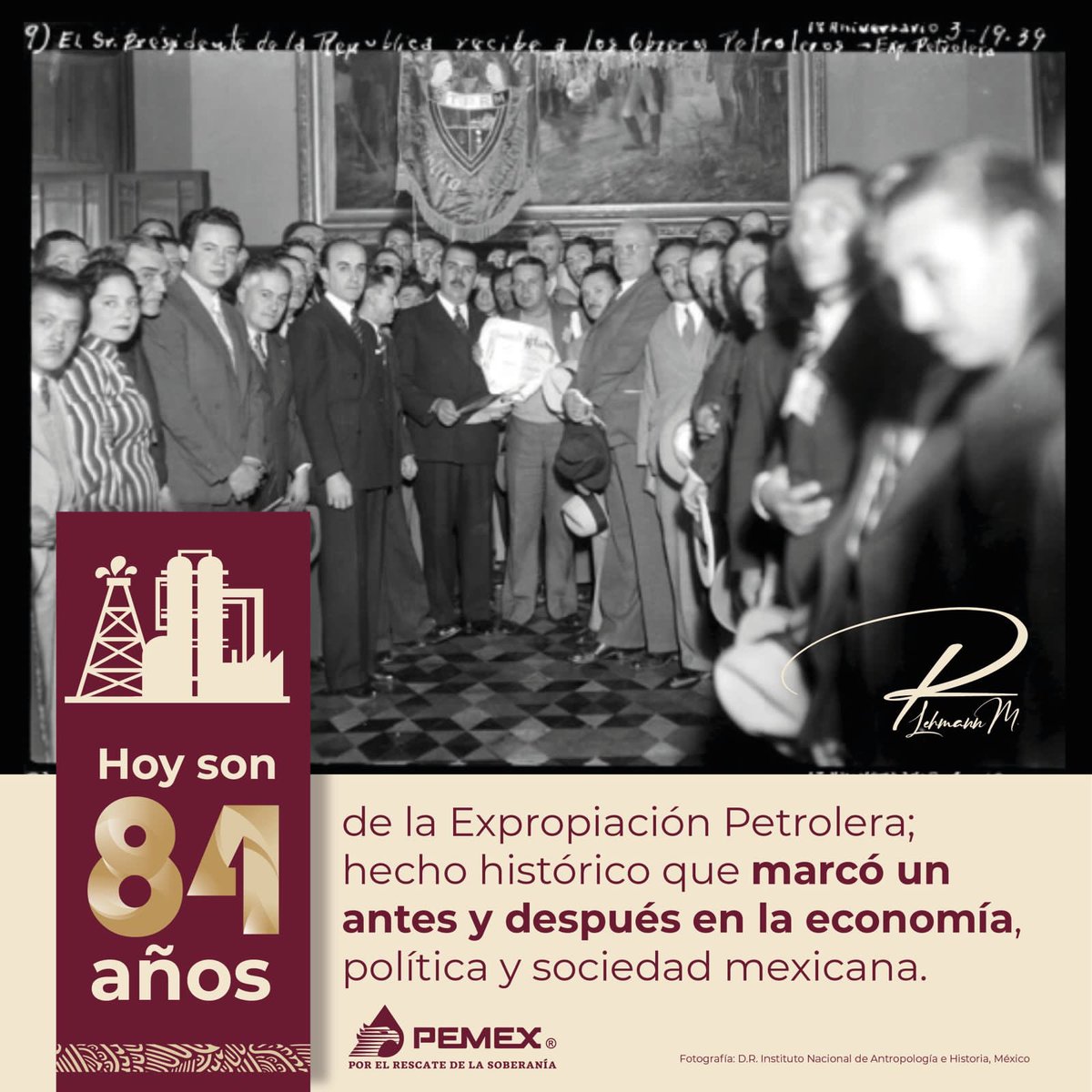 RLehmannMD's tweet photo. 🇲🇽 👷🏿‍♂️👷🏻84 aniversario de la Expropiación Petrolera-18 de marzo

Es necesario destacar que, en nuestro país, la actividad petrolera es una de las actividades económicas más importantes de la nación.

Muchas felicidades a la gran familia de PEMEX!! https://t.co/5K3ewKyHN1