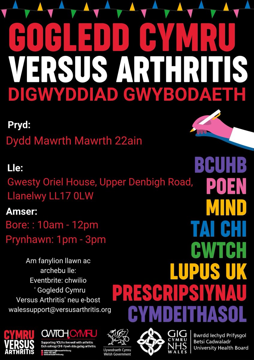 CymruArthritis's tweet photo. We're holding a North Wales Versus Arthritis Info Event at St Asaph on 22 March! Free to attend and all welcome, details on posters⬇️Please let us know you’ll be attending by booking a space at  https://t.co/mDF6mO3ofb - it only takes a minute😊We look forward to seeing you! https://t.co/hatRM64rPg
