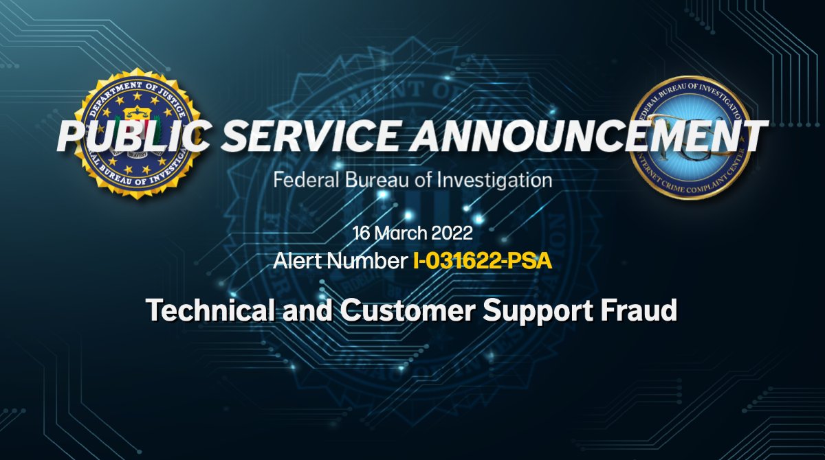 Public Service Announcement Graphic for Technical and Customer Support Fraud