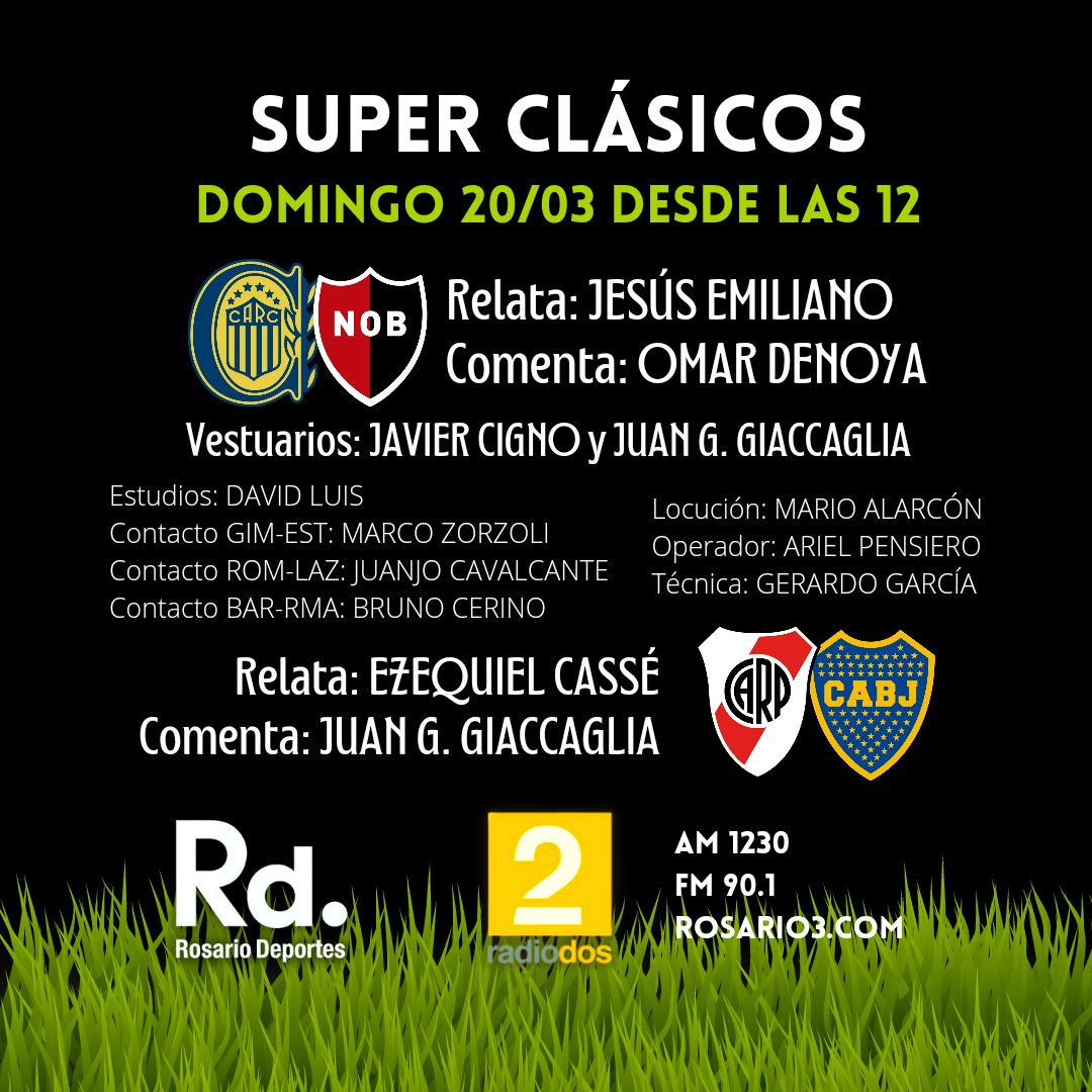 Equipazo listo ✔️ La mejor cobertura del domingo de #Superclásico la vivís con <a href="/RosarioDeportes/">Rosario Deportes</a> por <a href="/radio2rosario/">Radio2 AM1230</a>