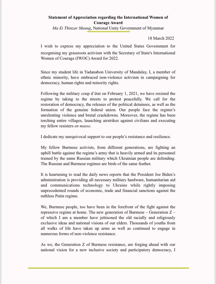EithinzarMM's tweet photo. The Russian and Burmese regimes are birds of the same father. We need political and security support like Ukraine.I would like to request the release of the $1 billion of Myanmar people’s funds, that has frozen by the US, to @NUGMyanmar NUG government https://t.co/AH9JOcGtfe
