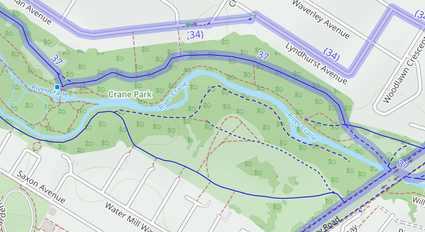 gravitystorm's tweet photo. It's Friday, so it's Cartography Day! Today I've been working on lots of updates to #OpenCycleMap. Cycleways now show surface quality. The best surfaces - like asphalt - get a solid line, and terrible surfaces - like sand and loose gravel - get shorter dashes. https://t.co/bF2WbR4BYS