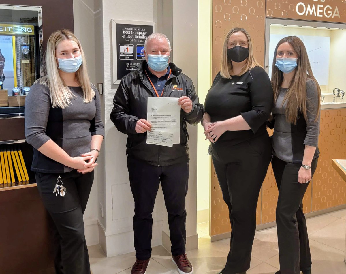 A huge *THANKS* to Janene and the team at the <a href="/Beaverbrooks/">Beaverbrooks the Jewellers</a>   Braehead Store for their amazing donation of £600 to the <a href="/FoodTrainScot/">Food Train</a> Renfrewshire branch today. Was great to finally get to meet them all and hear about the role they play in supporting local community groups.