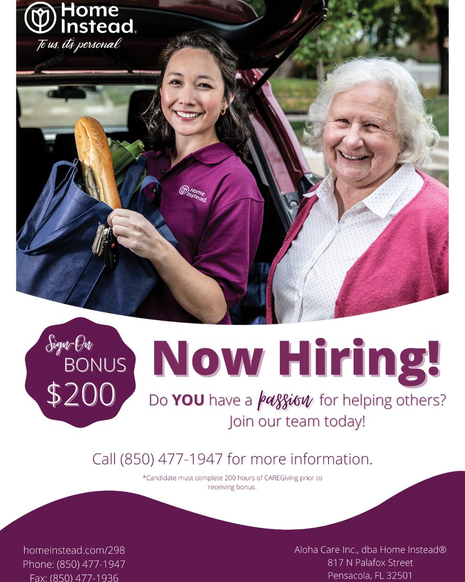 Provide the help and companionship seniors need, now more than ever. Join our team of professional CAREGivers today. apply today at homeinstead.com/pensacolafl