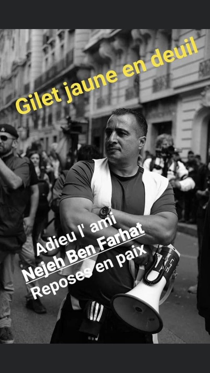 eddy26V69L's tweet photo. Tristesse d'apprendre le décès d'un GJ emblématique Nejeh un homme au grand coeur qui c'est battu jusqu'au bout qui va laisser un vide c'est certain tu peux reposer en paix #19mars #hommage #nejeh
#GiletsJaunes https://t.co/mqmxEDIuw8