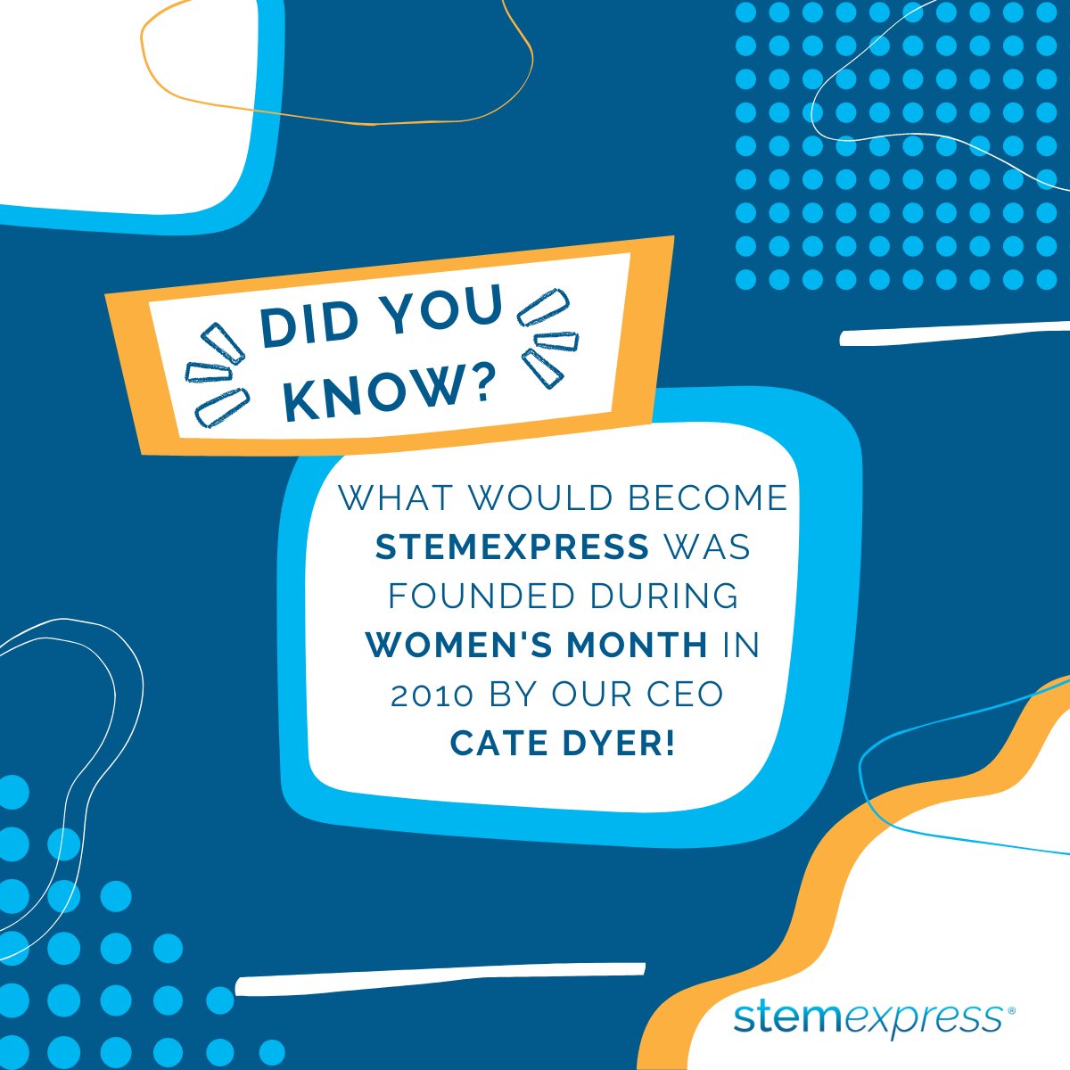 CGT_Global's tweet image. Did you know? 🤔 What would become StemExpress was founded during #WomensMonth in 2010 by our CEO Cate Dyer!

Who is Cate Dyer? Swipe to learn more ➡️

#StemExpress #CellandGene #InternationalWomensMonth #CelebratingWomen #WomenInSTEM #BioTech