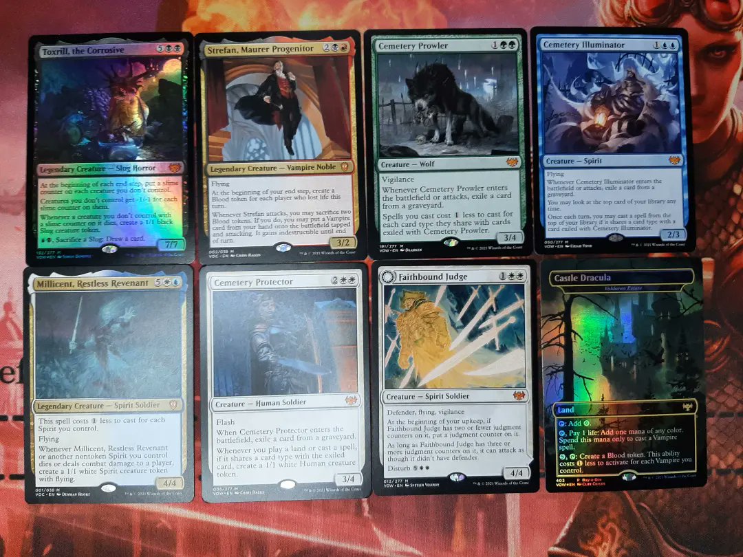 1on1cards's tweet photo. Pulls from the last MTG Giveaway and opening!! Crimson Vow booster box. To enter the giveaway be subscribed, like the video, and comment your favorite card pulled in the video.  Check it out here: 

https://t.co/zmWF0K5j2u

#1on1cards #magicthegathering #giveaway #crimsonvow https://t.co/hI938cOZow