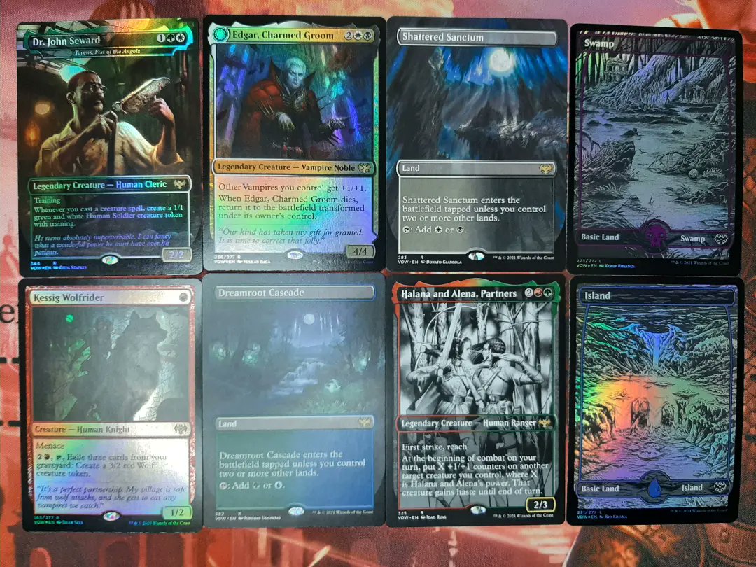 1on1cards's tweet photo. Pulls from the last MTG Giveaway and opening!! Crimson Vow booster box. To enter the giveaway be subscribed, like the video, and comment your favorite card pulled in the video.  Check it out here: 

https://t.co/zmWF0K5j2u

#1on1cards #magicthegathering #giveaway #crimsonvow https://t.co/hI938cOZow