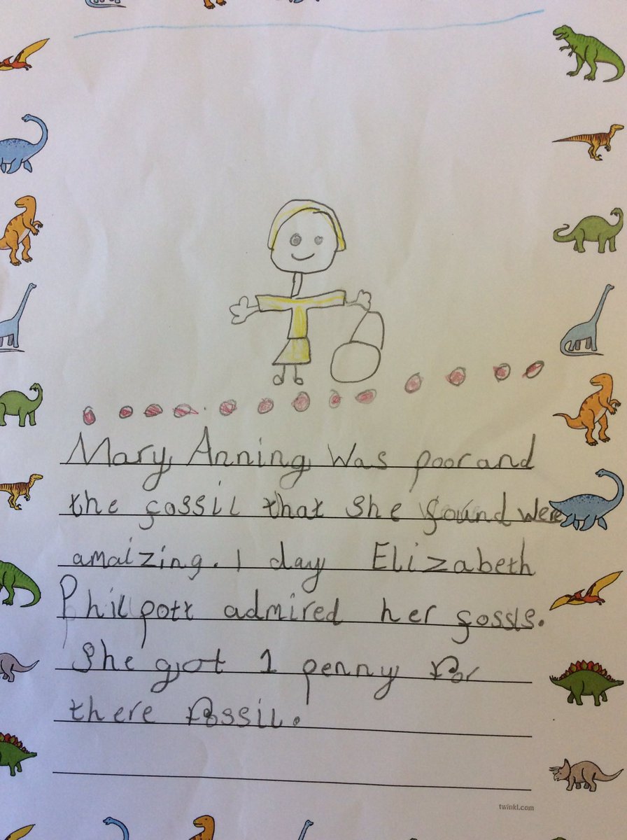 year1EPS's tweet photo. For British Science Week we learned about Mary Anning and her amazing discoveries that led to growth in knowledge about dinosaurs and prehistoric life. @ElmridgeScience #BritishScienceWeek https://t.co/1GdVoUQKsc