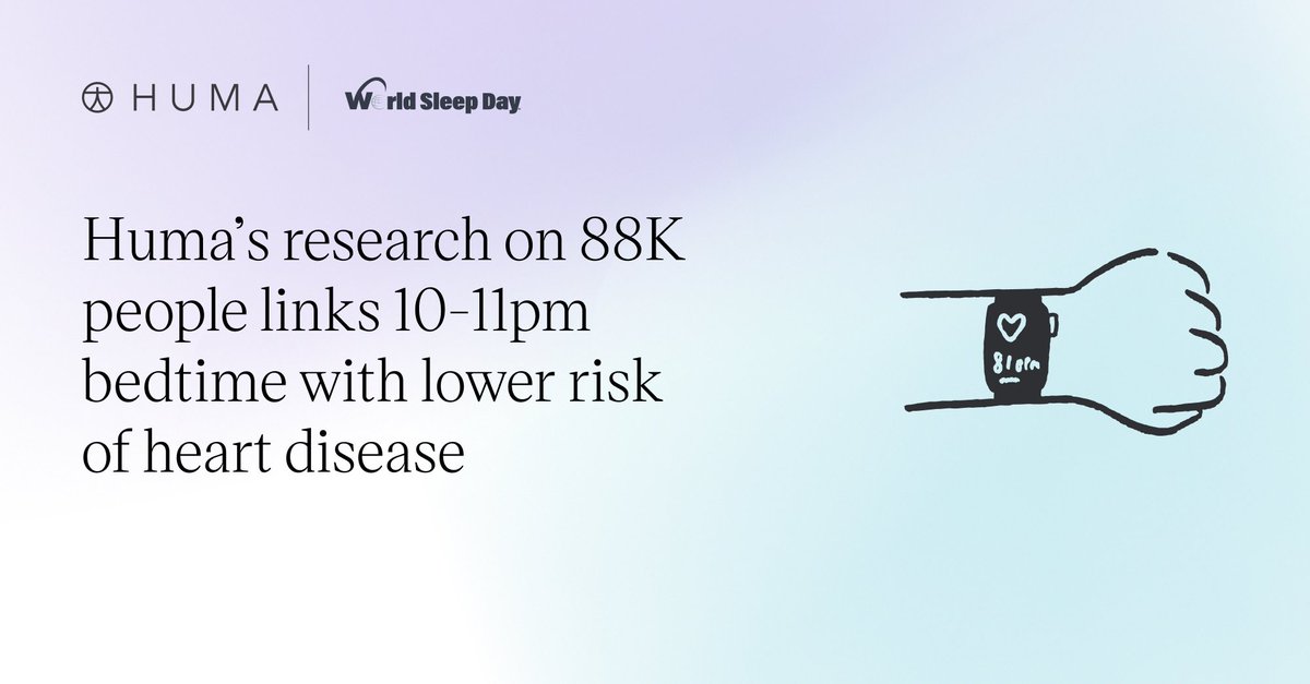 Can your bedtime affect your risk of cardiovascular disease? This #WorldSleepDay consider our peer-reviewed research on real-world data from 88,000+ people. We found 10-11pm may be the optimal time to go to sleep for your heart health huma.com/thoughtpiece/s…
