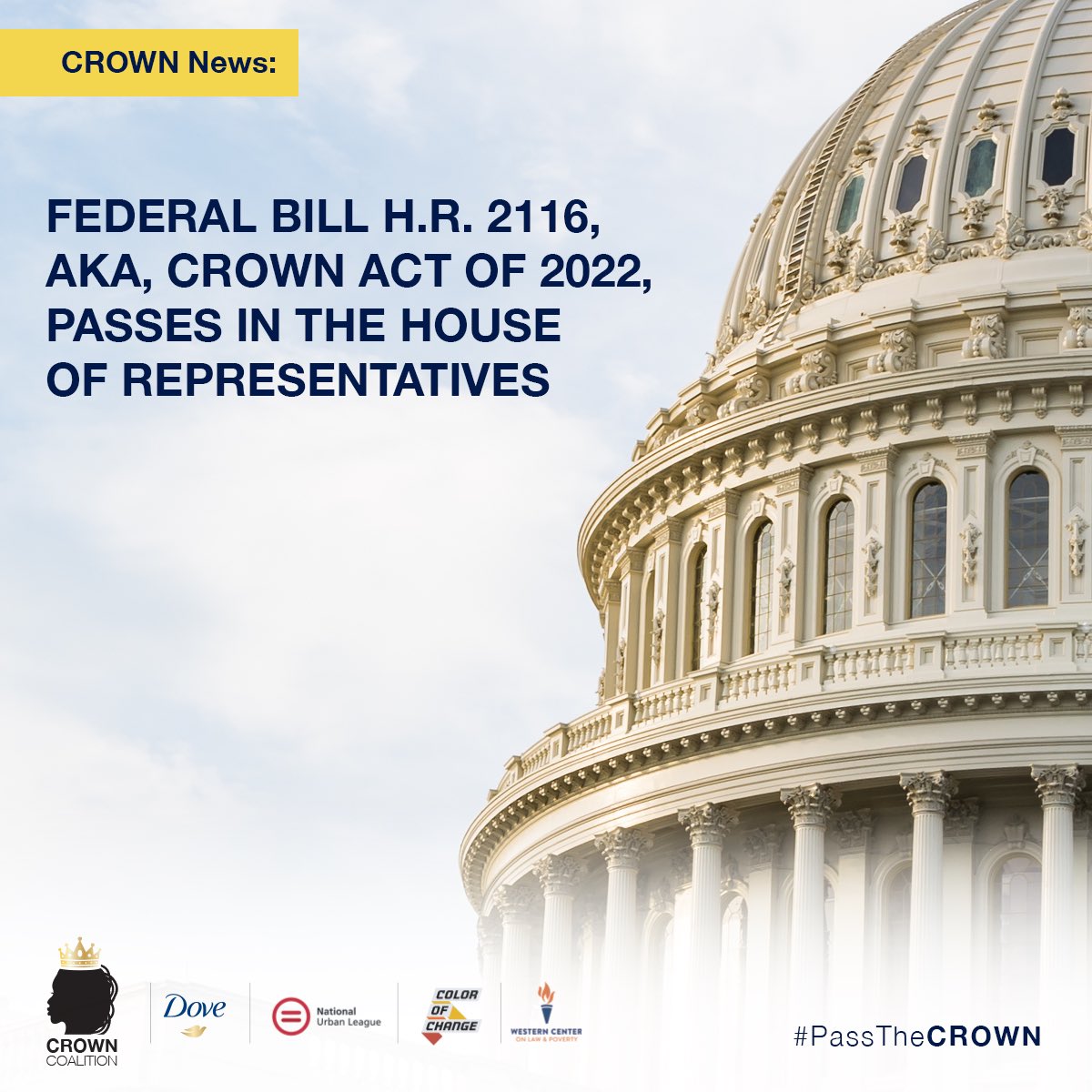 #CROWNNews: For the second time, #TheCROWNAct (H.R. 2116,aka the CROWN Act of 2022) has passed out of The U.S. House of Representatives!

Grateful for the amazing Black women &amp; sponsoring legislators who have led this movement, such as <a href="/RepBonnie/">Rep. Bonnie Watson Coleman</a> (Rep. Bonnie Watson Coleman).
