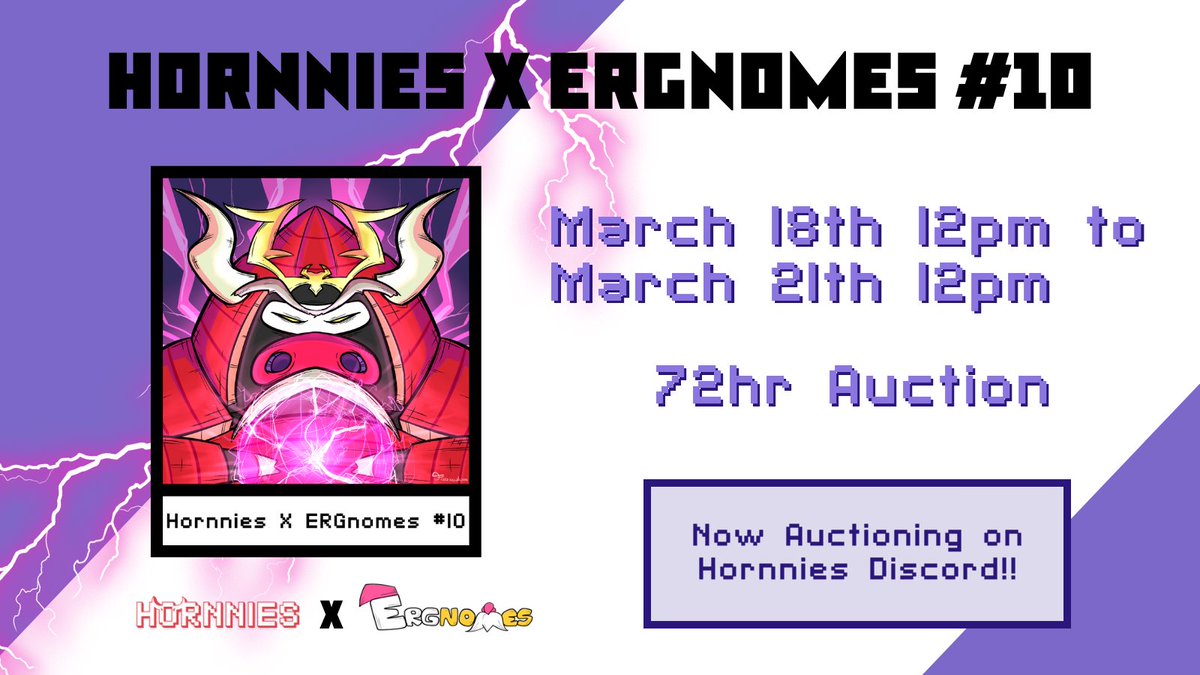 SuperBull_io's tweet photo. Final Auction is now LIVE on Hornnies Discord!
Don’t miss out the last chance to get Hornnies X ERGnomes NFT and a free physical canvas🔥

We'll be having a lucky bag giveaway to celebrate our last auction!

✅LK&amp;RT
✅Tag 2 Frens

Discord: https://t.co/yPYf3MzSIB

#Cardano #CNFT https://t.co/ybRqV3IcFK