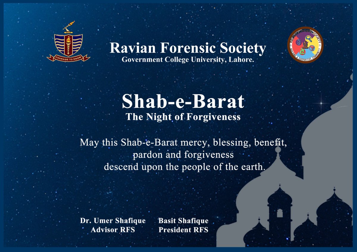 Ravianforensic's tweet photo. It is never too late to repent and seek forgiveness from Allah.May Allah forgive our sins and cleanse our hearts. May our names be added to the list of those who have been pardoned this evening. We wish you all a lovely Shab-e-Barat on behalf of the Ravian Forensic Society. https://t.co/ig3K9LaJEk