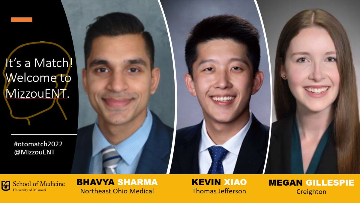 MizzouENT's tweet photo. Congratulations to our new #ResidENTs. We are overjoyed to have you with us! #IAMOTO @aaohns #otomatch2022 #ENTSurgery #ENTwitter https://t.co/Ypm89k82cI