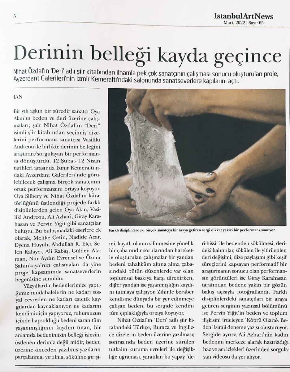 "Deri" kitabımdan yola çıkan ve farklı disiplinlerden sanatçılara ev sahipliği yapan sergimiz ile ilgili haberin tamamını <a href="/IstanbulArtNews/">IstanbulArtNews</a> 'den okuyabilirsiniz. <a href="/ayzeradant/">Ayzeradant Art Gallery</a> 'ta nisan ortalarına kadar sergimiz gezilebilir.