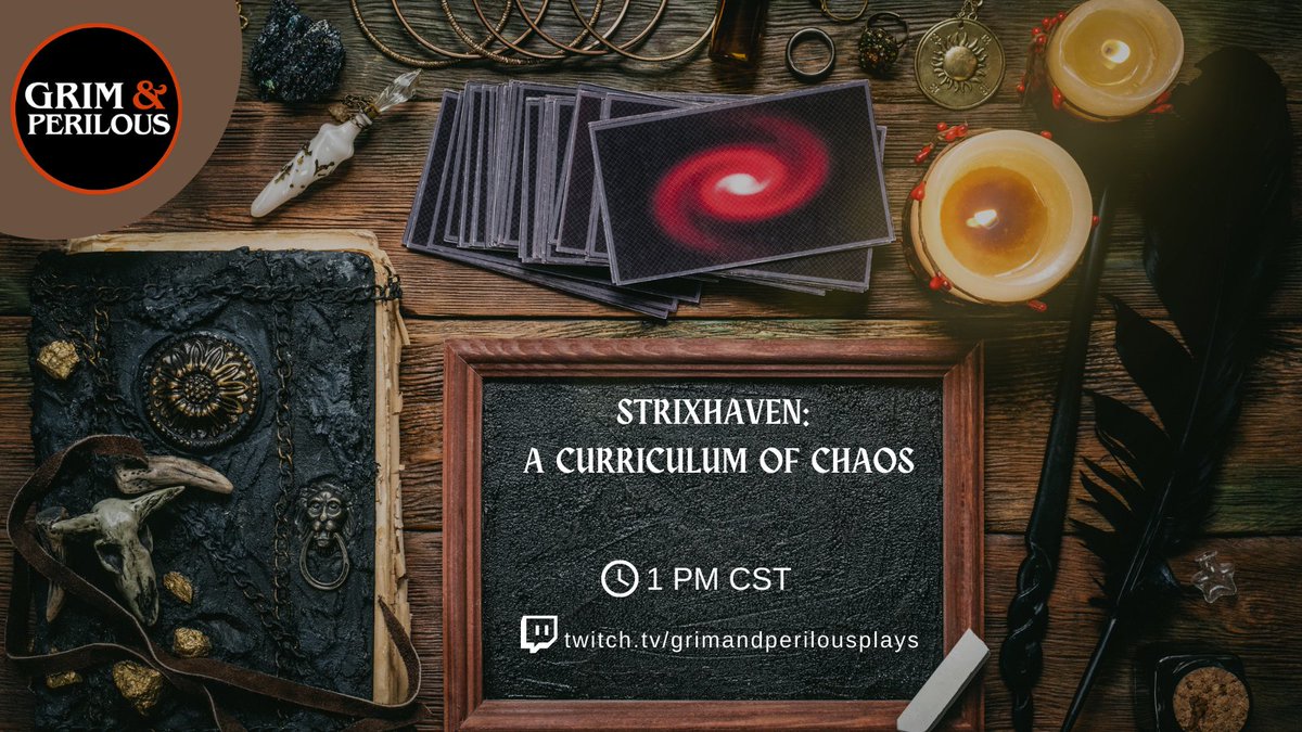 We're back in school, let's go!  Orientation is over, now students are looking for extracurricular activities. 

⏰ 1 PM CST
🔗 twitch.tv/grimandperilou…
🎲 <a href="/lollygaggerco/">Jeff @ Adventures in Lollygagging ➡️ GenCon</a> <a href="/melazera/">Mel @ Adventures in Lollygagging</a> <a href="/RadiatorRPG/">Adam Rose</a> <a href="/GrimAndPerilous/">Grim & Perilous Studios</a> <a href="/parnelld/">Daniel Parnell</a> <a href="/3DVee/">Veelind</a>

#dnd #magicthegathering #dndbeyond #strixhaven