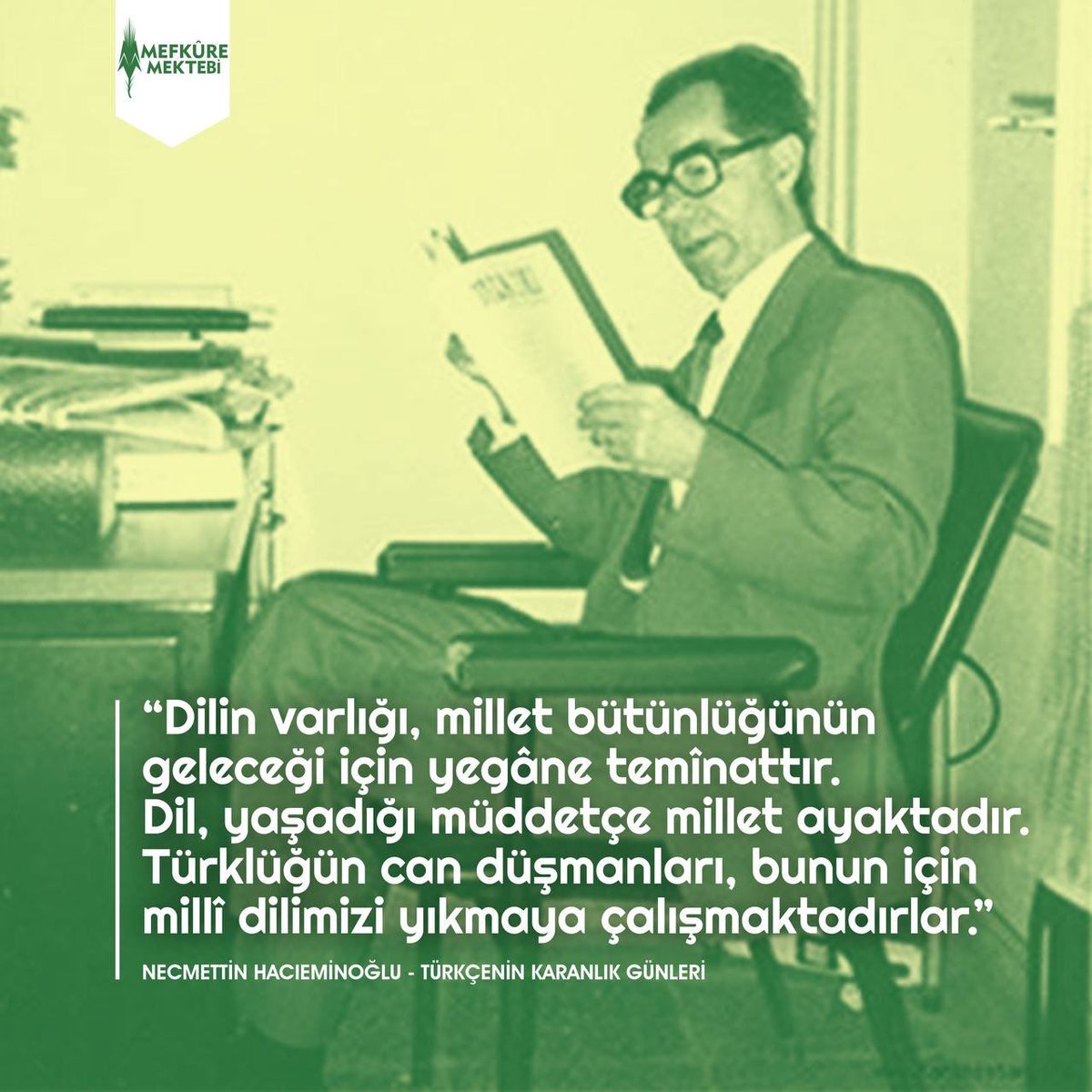 'Dilin varlığı, millet bütünlüğünün geleceği için yegâne temînattır. Dil, yaşadığı müddetçe millet ayaktadır. Türklüğün can düşmanları, bunun için millî dilimizi yıkmaya çalışmaktadırlar.' #gençlikmefkuremektebinde #mefkuremektebi #kitap #Türkmilliyetçiliği #Türkmilliyetçisi