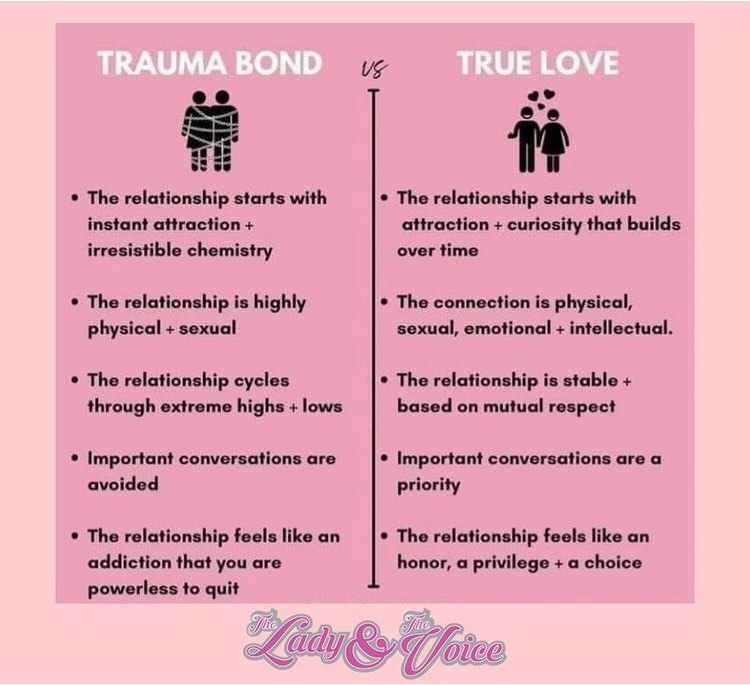 Trauma Bond vs. True Love⁠
It is important to know the difference. ⁠
⁠
#sexualassaultawareness #endsexualassault ⁠
#spreadawareness #military #advocate #sexualtrauma