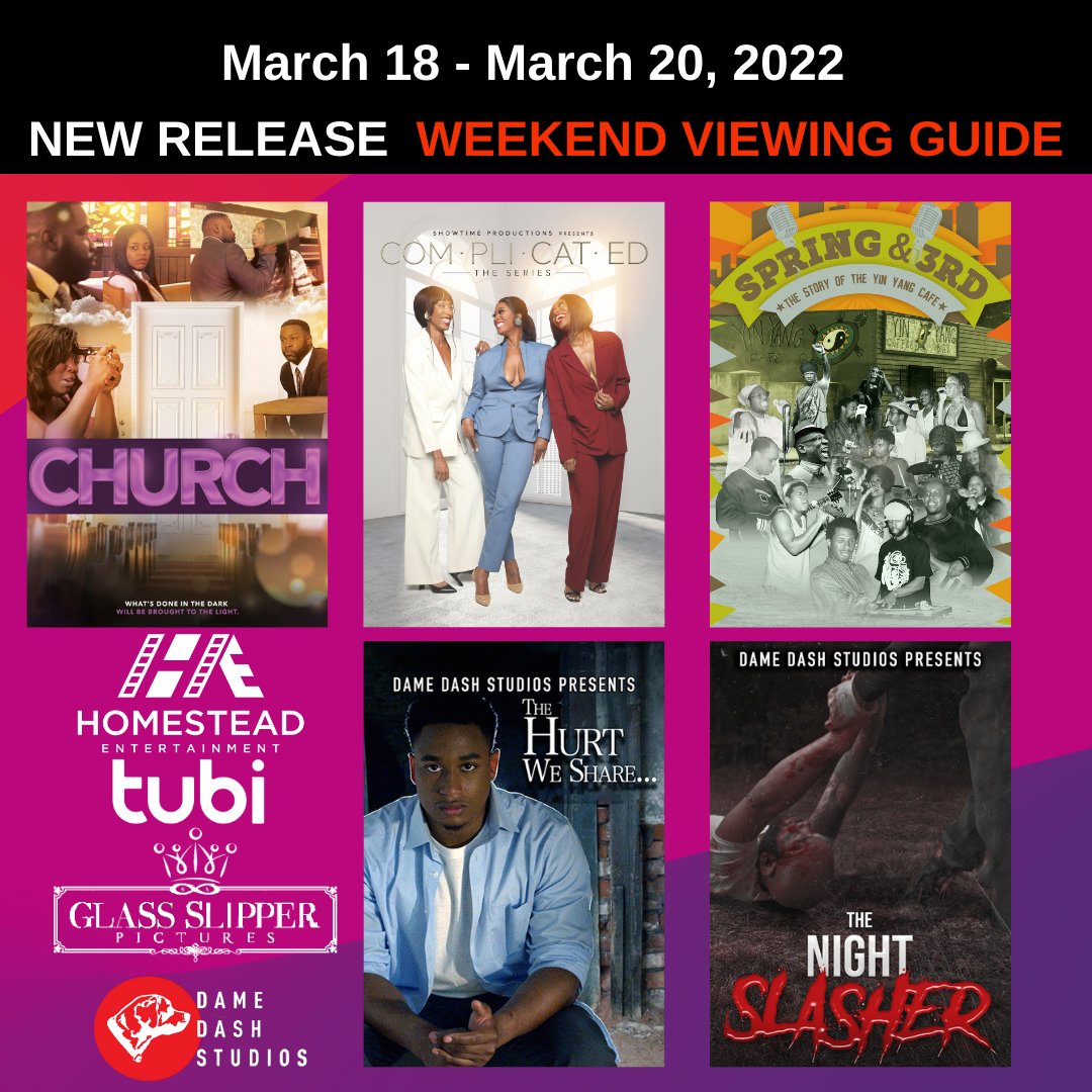 We have your entertainment needs covered just like every weekend. 🎥 🍿 Check out this week's 🔥 🔥 🔥⁠
⁠
- Church
- Complicated
- Spring &amp; 3rd: The Story of the Yin Yang Cafe
- The Hurt We Share
- The Night Slasher
⁠
⁠