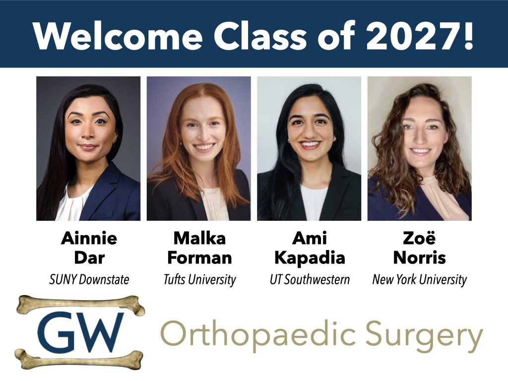 We are excited to welcome these four amazing women as the next intern class at the GW Orthopaedic Surgery Residency Program! #OrthoMatch2022 #TheMatch #LadyPods #GWMatch #GWMatch2022