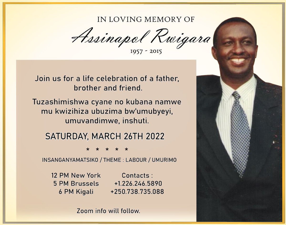 Honoring the life of our father, Assinapol Rwigara, March 26th 2022.
#RwigaraMemorial2022