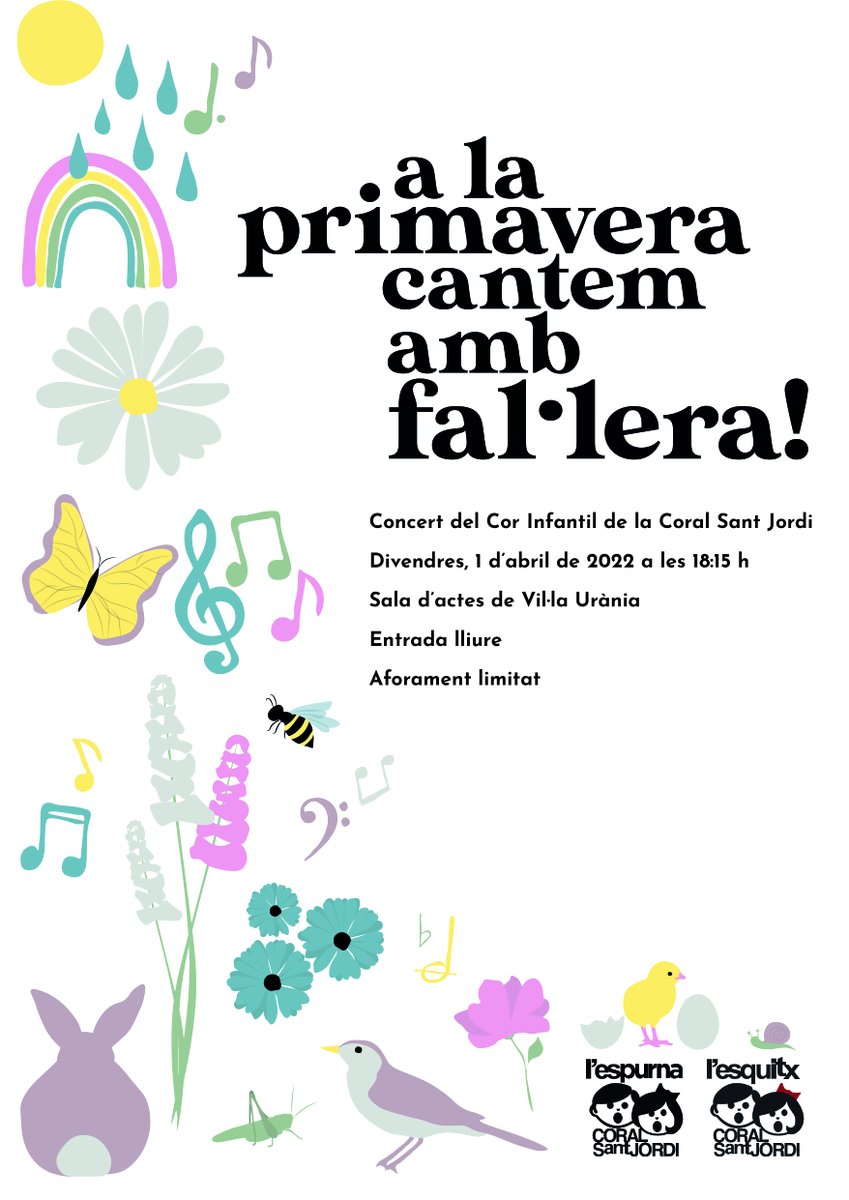 VilaUrania's tweet photo. #CcivicsRecomanem... 'A la primavera cantem amb fal·lera!'
📅 01/04: Concert del Cor Infantil de @CoralSantJordi a la @VilaUrania 
⏰ 18.15 h
#coral #centrescívicsBCN https://t.co/nZVNAMMcx2
