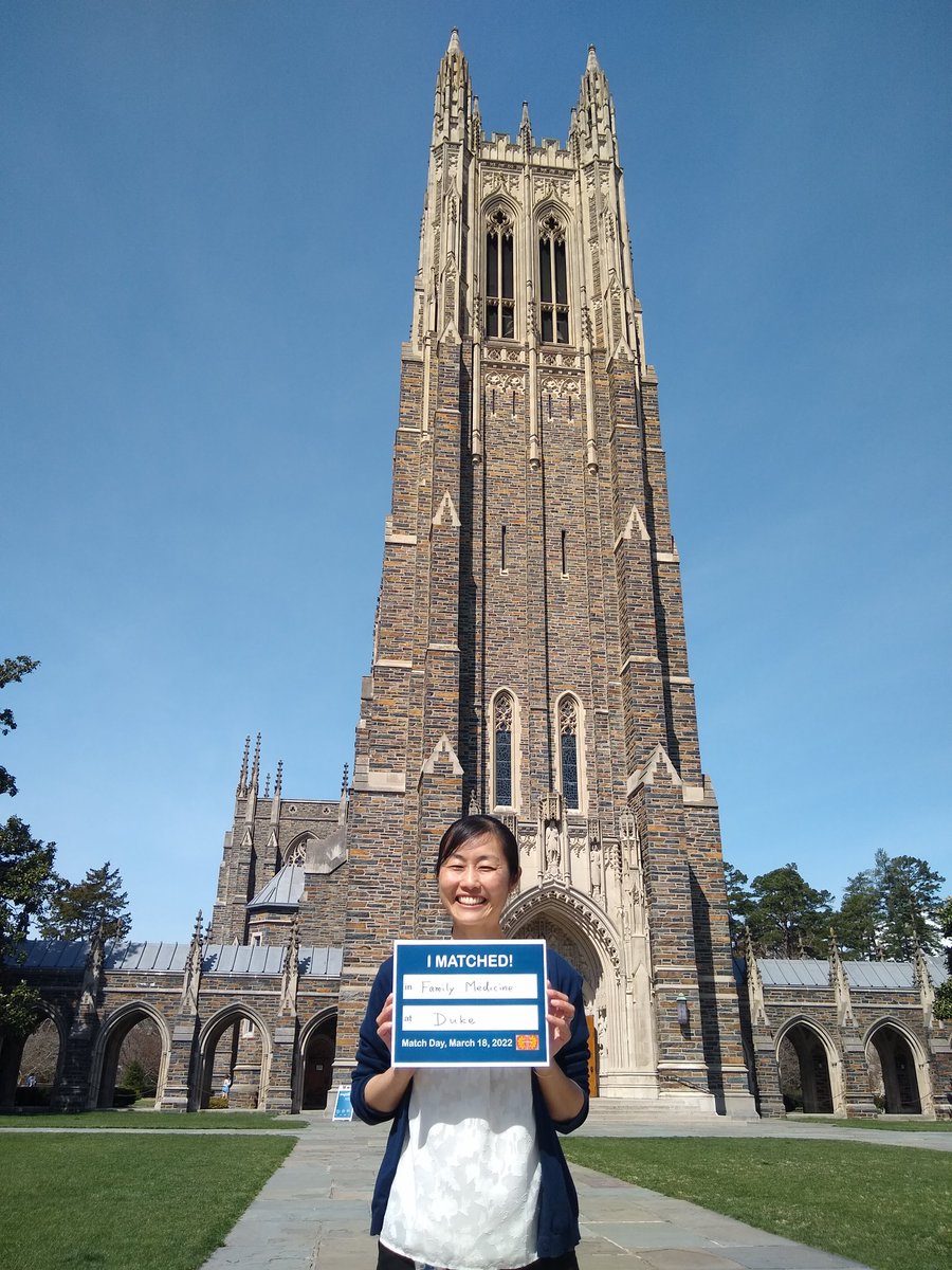 Congrats Nao.  I am so proud of my wife. Matched with @Duke_FamMed rural track! You made it.