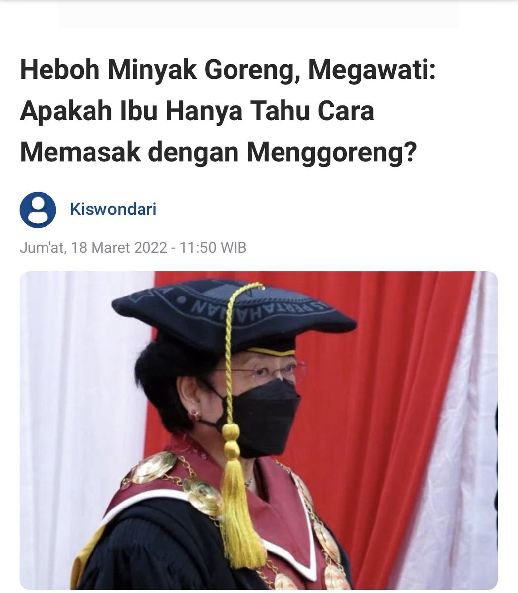 Ibu Mega ini kadang terlewat pemikirannya, kalau minyak goreng langka apakah para pesagan pisang goreng tidak menjerit? Kalau memang tidak bisa mengatasikelangkaan ya jangan buat pernyataan blunder seperti itu.. kelihatan sekali menterinya gak bisa kerja.
